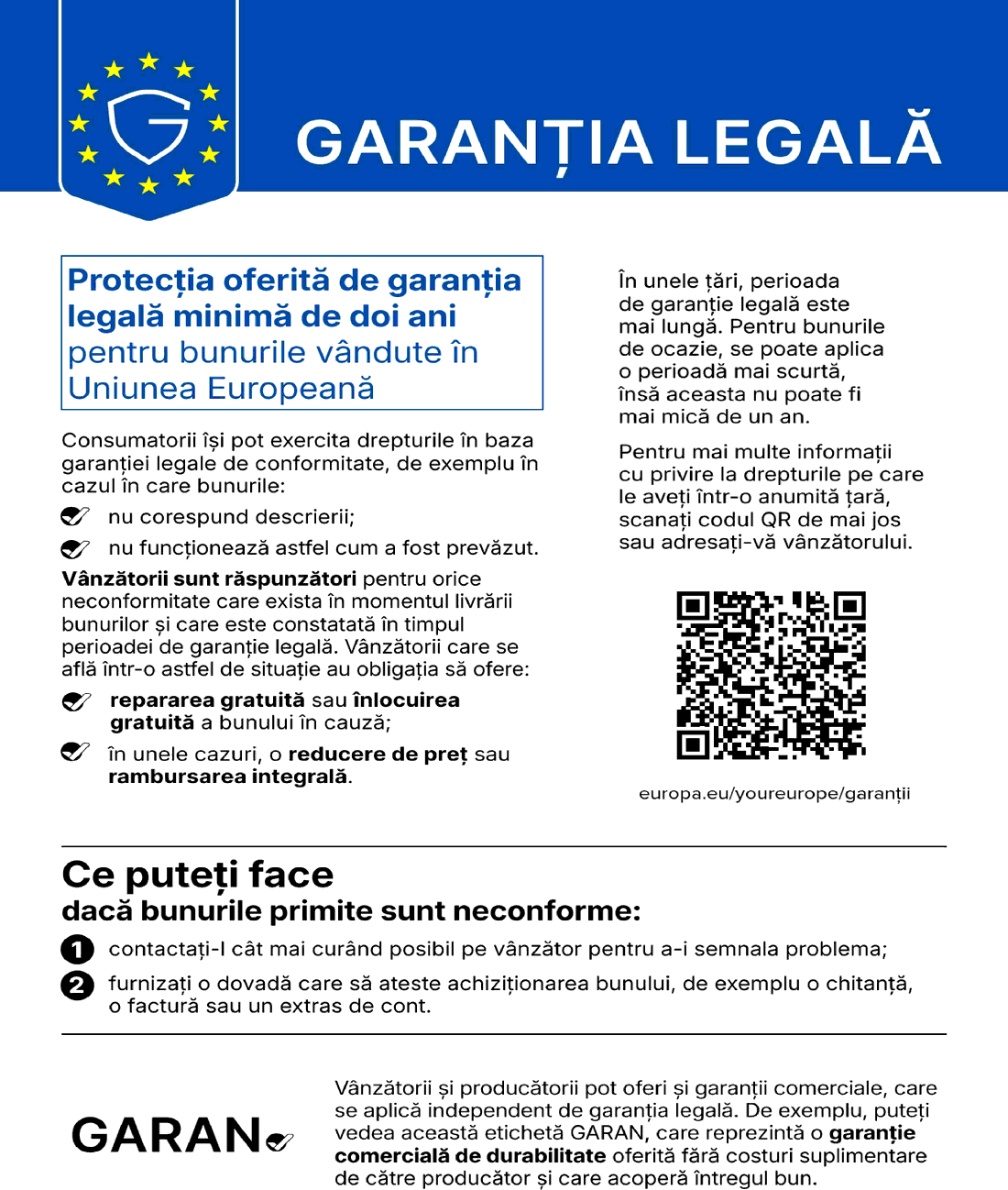 Notificarea Armonizată UE - Garanția Legală de Conformitate