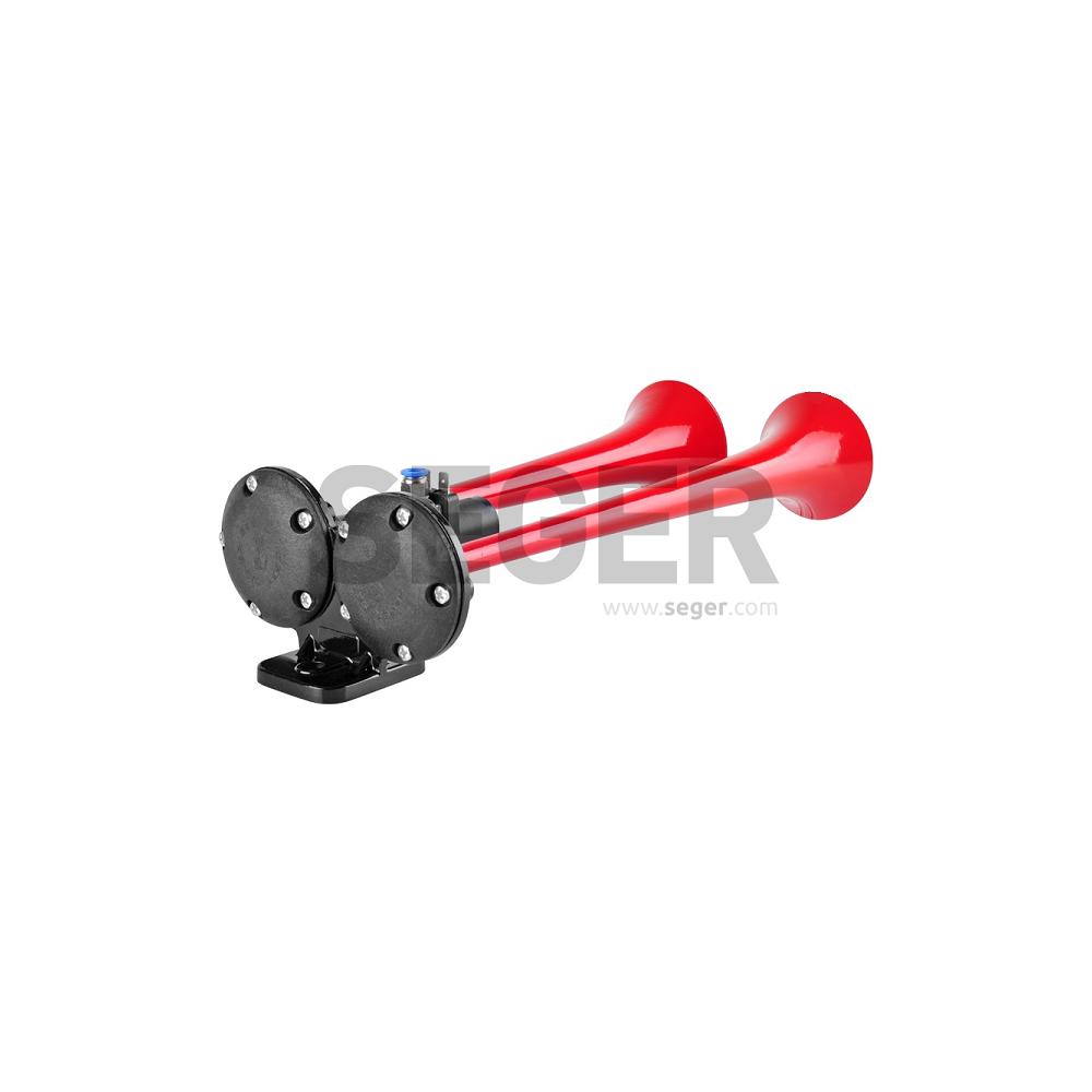 CLAXON ROSU CAMION CU DOUA GOARNE 24V 1A Seger 80AH2400K