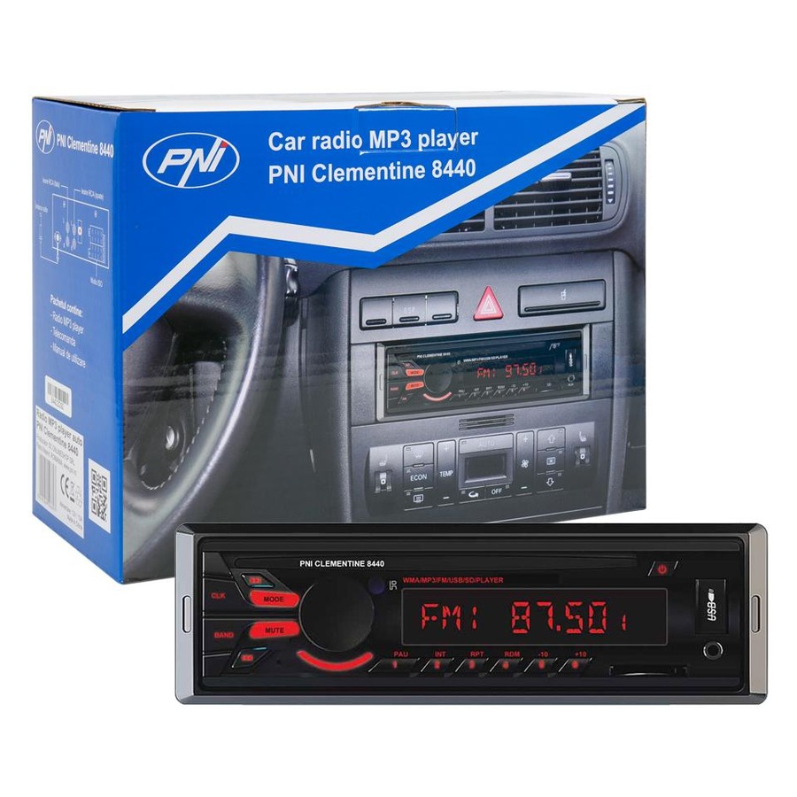 RADIO MP3 PLAYER AUTO PNI CLEMENTINE 8440, 4X45W, 12V, 1 DIN, CU SD, USB, AUX, RCA