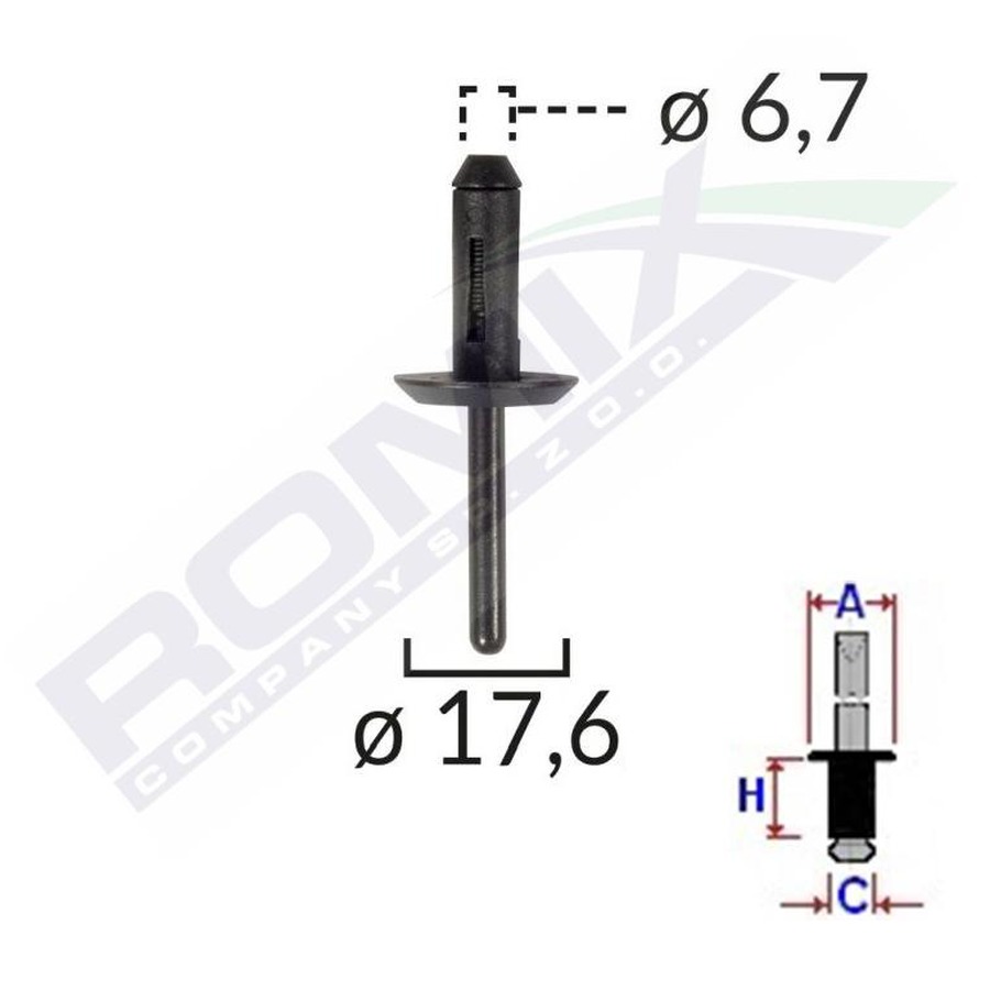 POPNIT PLASTIC UNIVERSAL 6.7X17.6MM - NEGRU SET 10 BUC
